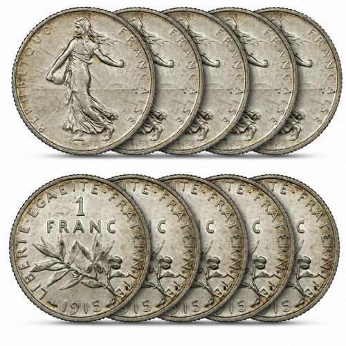 Lot pièces 1 franc - 10, de